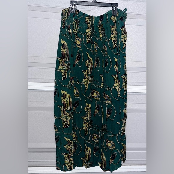 Maxi Skirt SIMONIA Green Gold Jewelry Pattern Size 8 EUC 38” Long EUC - Picture 1 of 5